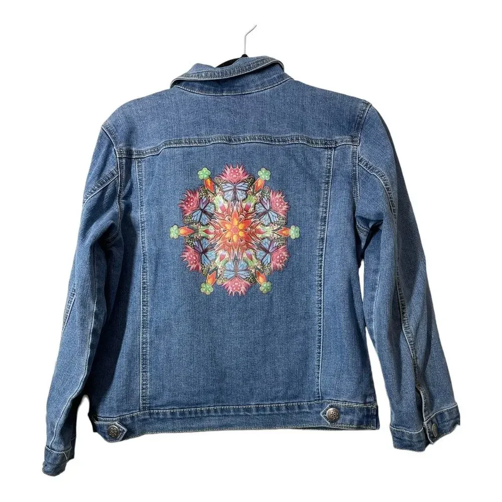 Disney Encanto Jean Jacket Girls XL 14-16 Denim Graphic on Back Denim